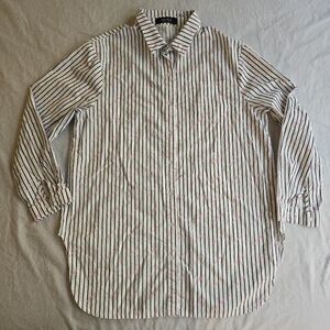 Akira Not Yours White Navy Stripe Pink Text Button Down Eclectic Grandpa
